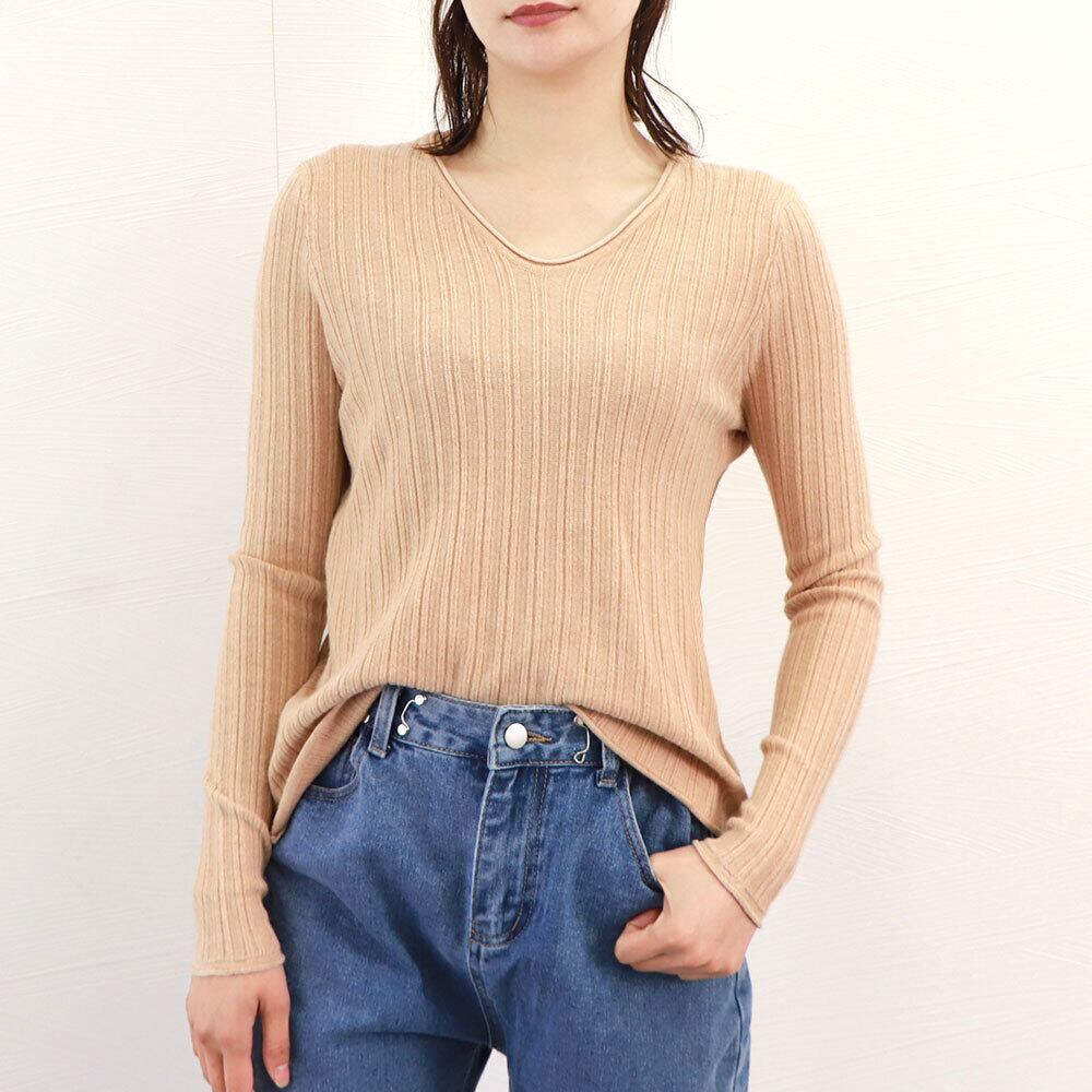 Vネック ニット トップス レディース 春秋 韓国 長袖 きれいめ シンプル 大人 かわいい おしゃれ リブニット ニットソー カジュアル 大人可愛い 大人女子