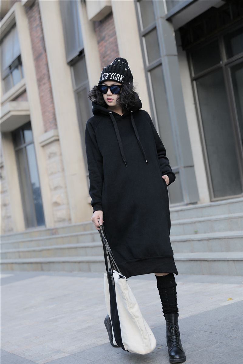 お見逃しなく！新品推薦☆シンプル 着心地のいい ワンピースひざ丈スカートロングスカート スカート ワンピース パーカーワンピース 膝丈 長袖 無地 春 秋 冬 サイド