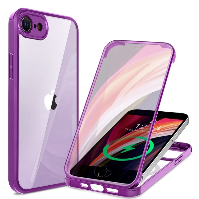 HAUTRKBG iPhone SE3 用 ケース iPhone SE2 第2世代 iPhone 8 用ケース 360°全面保護 (パープル)