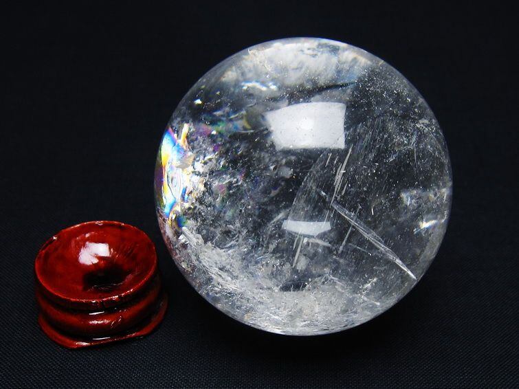 水晶 丸玉 虹入り 53mm スフィア 置物 水晶玉 一点物 151-8781