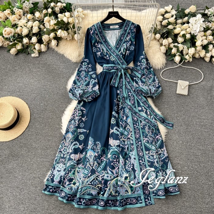 2色 ラップ ワンピース ボリューム袖 きれいめ 共ベルト エレ派(M8468)ζ