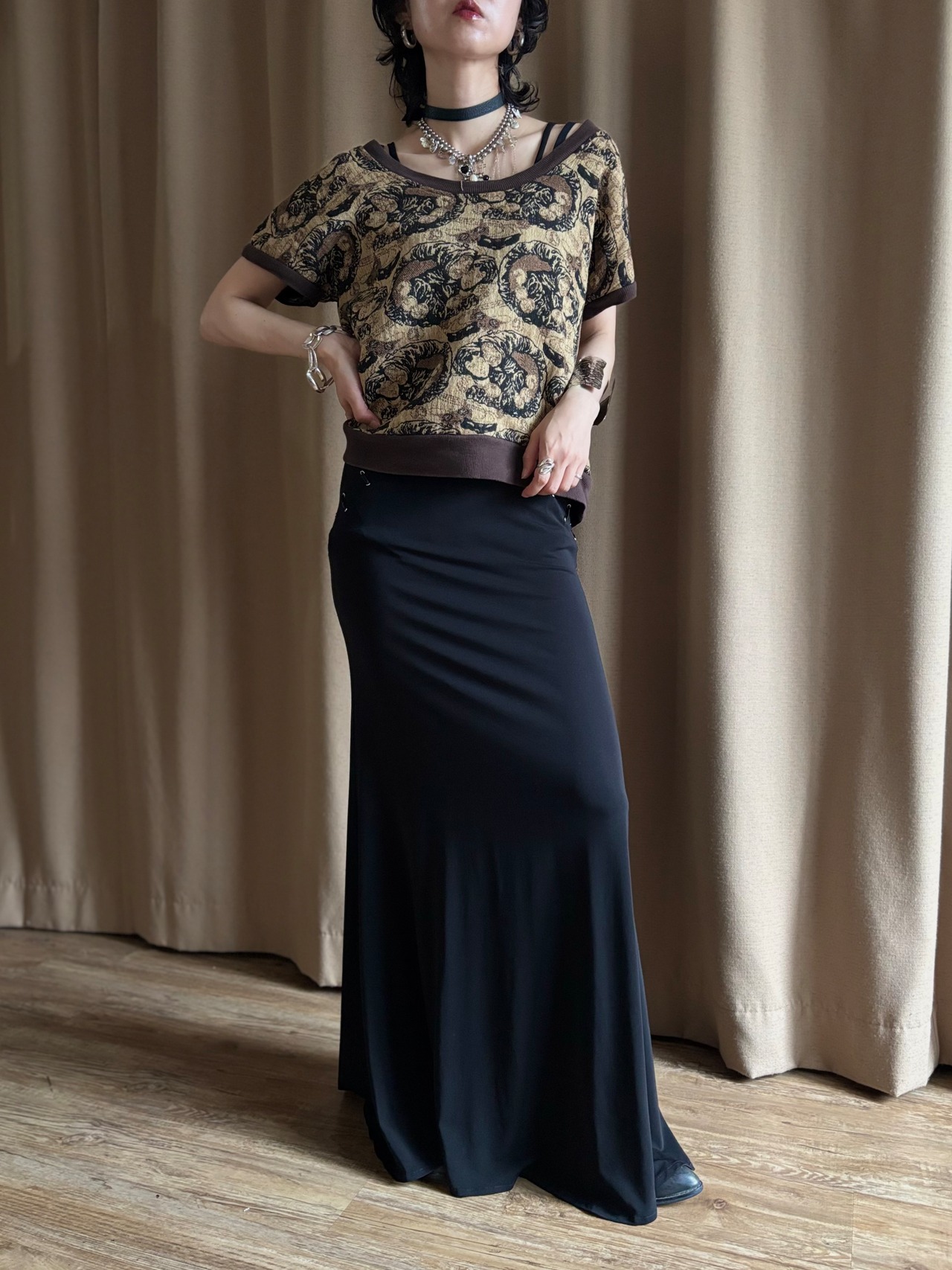 jacquard cotton wide-neck tops-5303-7