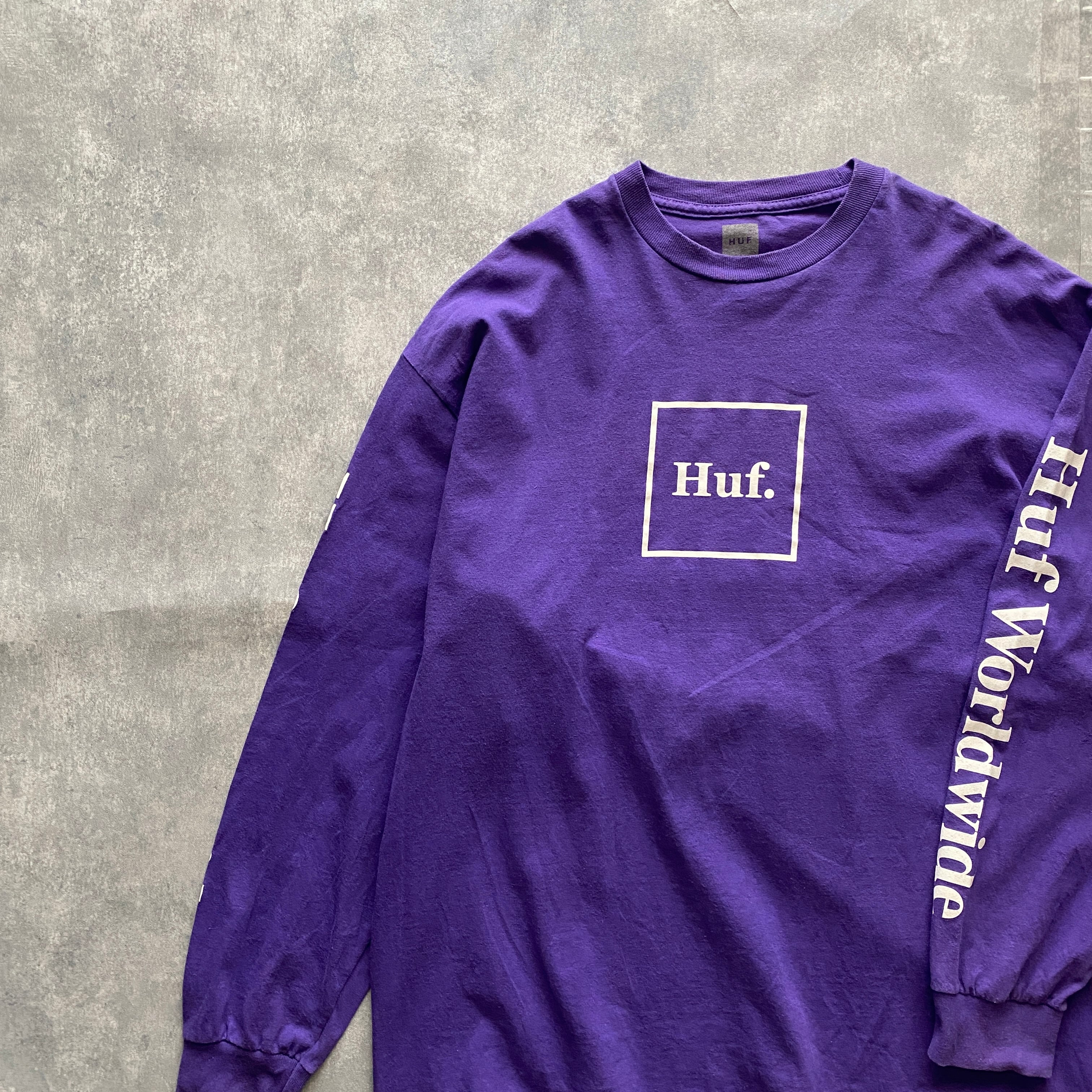 XLサイズ】HUF ハフ プリント ボックスロゴ スリーブロゴ パープル T