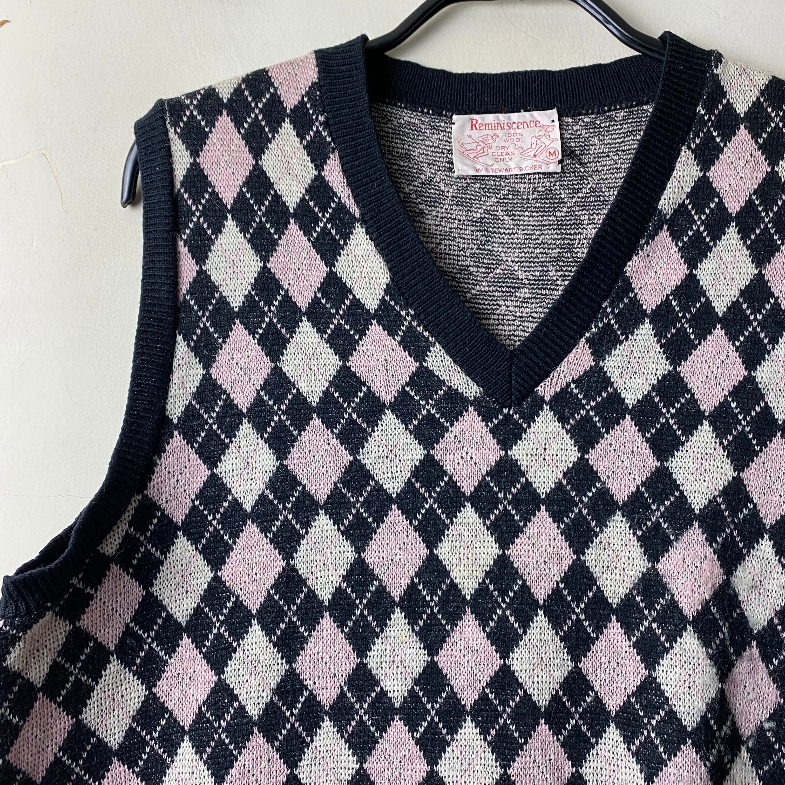 vintage REMINISCENCE black×pink argyle knit vest | NOIR ONLINE