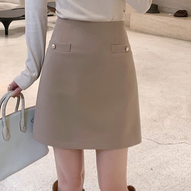 ゴールドボタンポイント・Aラインミニスカート　W00165