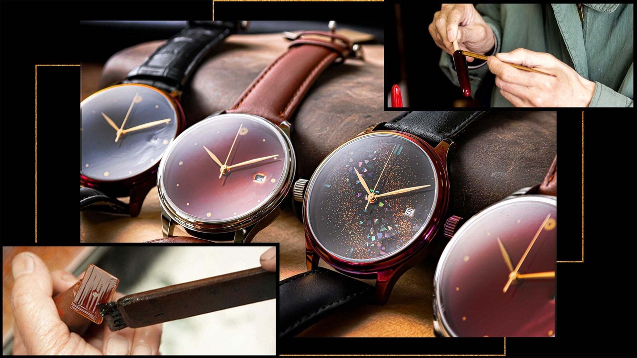 ドリームウォッチ・漆・白檀塗 カラー ガルーシャ製本革ベルト