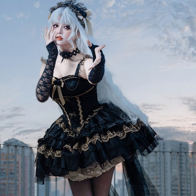 プリンセスドレス ジャンパースカート フロントリボン バックリボン付き コンカフェ衣装