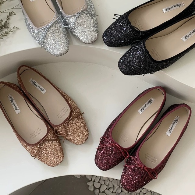 Ribbon glitter flat pumps A1718