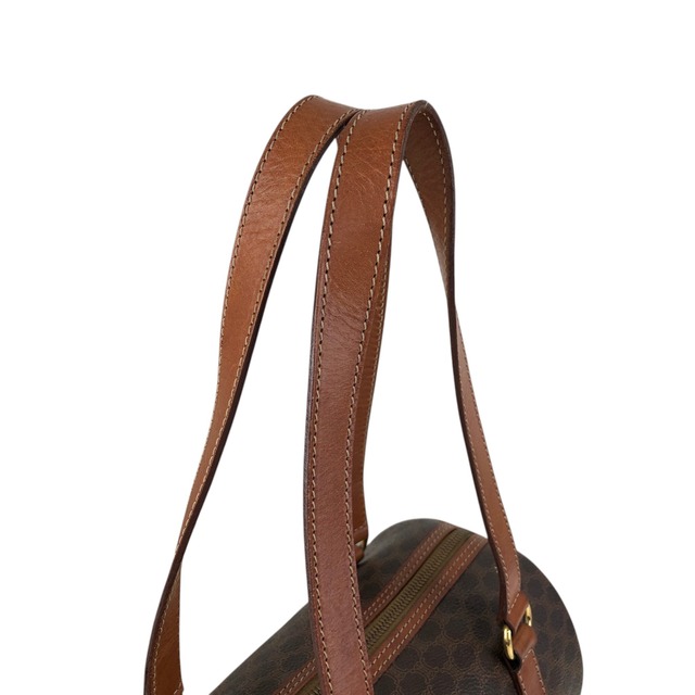 CELINE セリーヌ マカダム ハンドバッグ ブラウン ブラゾン型押し PVC レザー ミニボストン ロールバッグ vintage ヴィンテージ オールド 4iwnzj