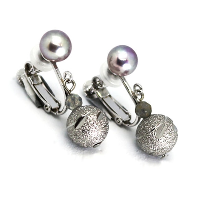 定番アイテム！ グレーパール メタルボール イヤリング sl3_6_3_0521pe05