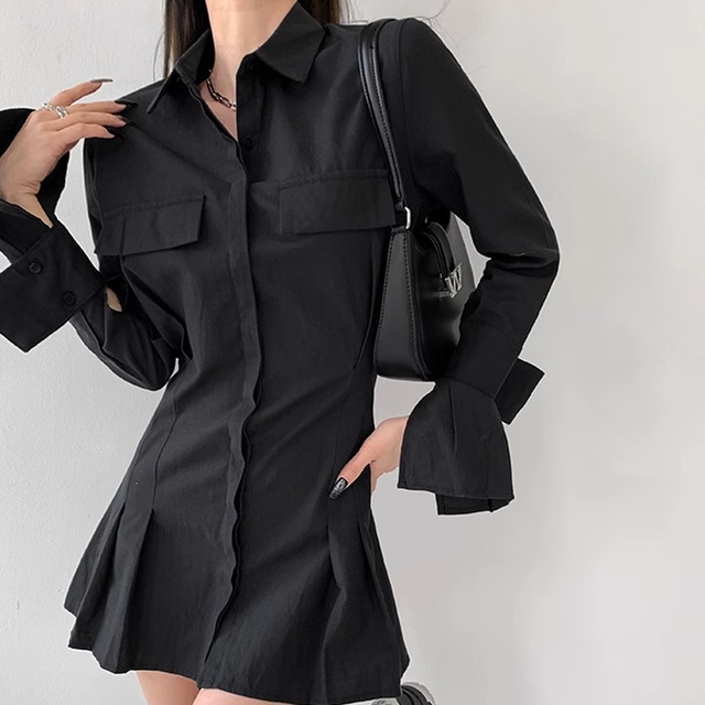 flare design shirt dress with slits and cuffs la1637