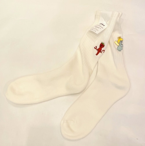 DECKA QUALITY SOCKS BY BRÚ NA BÓINNE Pile Socks Embroidery / Angel＆Devil　White