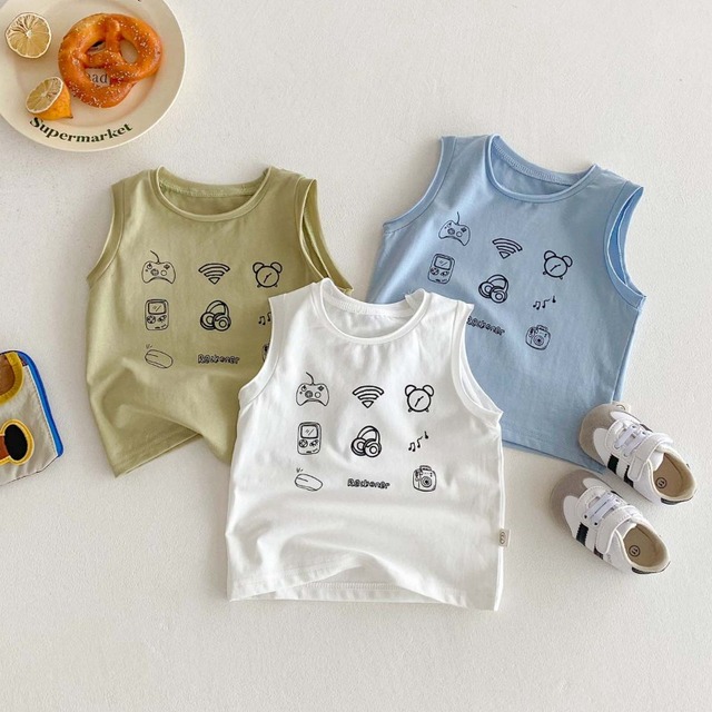 【BABY】デイリー絵文字プリントノースリーブTシャツ - 1