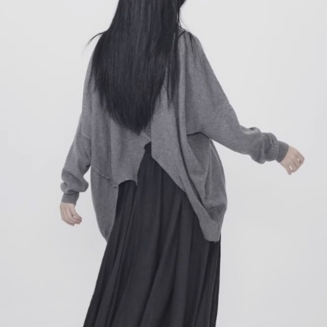 Asymmetrical hem oversized knit pullover C0838