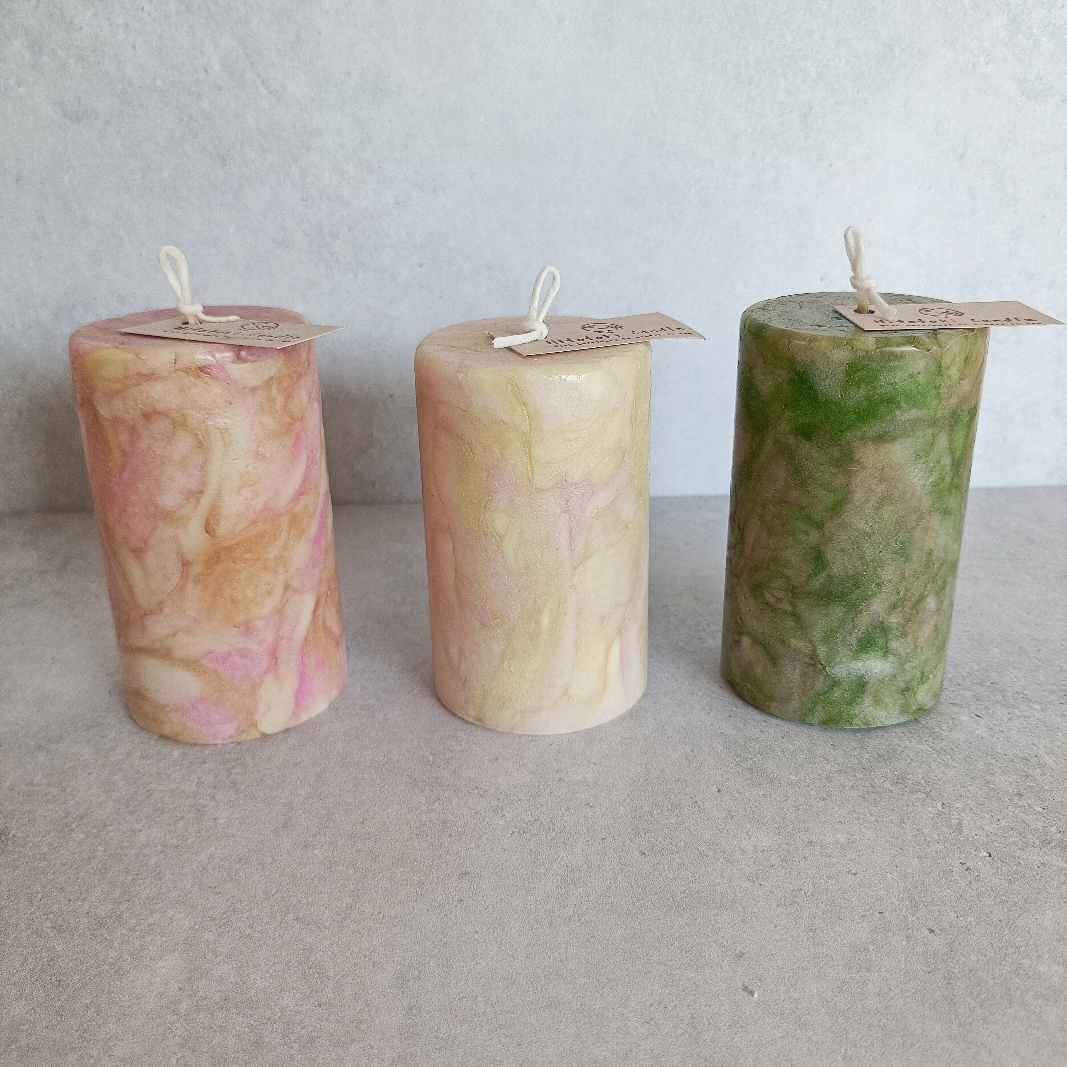 マーブルキャンドル 緑 | Hitotoki Candle-ボタニカルキャンドルの