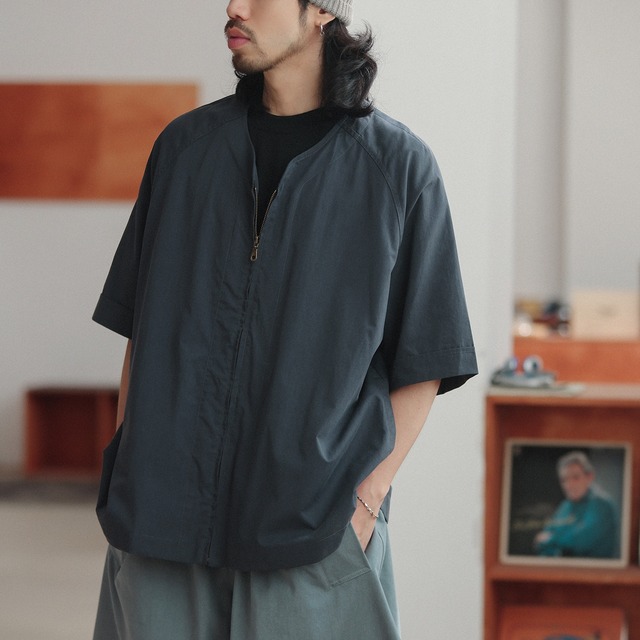 ワイドフォルム ノーカラー ZIP シャツ a-1129
