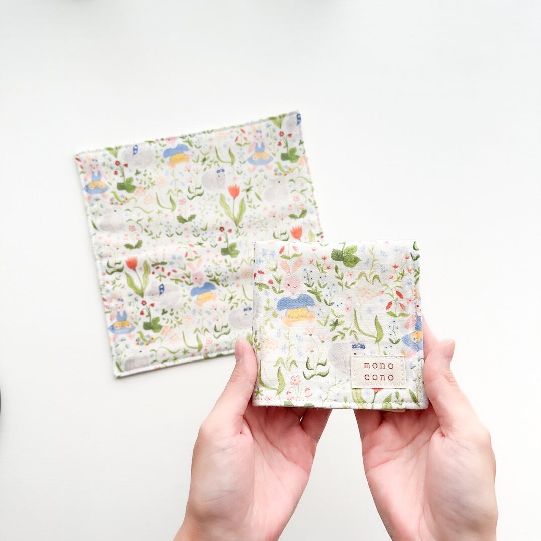 『 野花とうさぎ 』名入れ可|国産ガーゼ+オーガニックコットン|ガーゼハンカチ|プチギフト|出産祝い|入園入学|贈り物