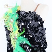 社交ダンス 衣装 タカダンス TAKADANCE ラテン ドレス ワンピース 羽 黒 スパンコール デモ 競技 ダンス パーティ 発表会 ブラック系 グリーン系 ラテンドレス 羽付き 豪華 スパンコール おしゃれ レオタード レッスン コスチューム ダンスイベント ステージ衣装 女性用 コーディネート