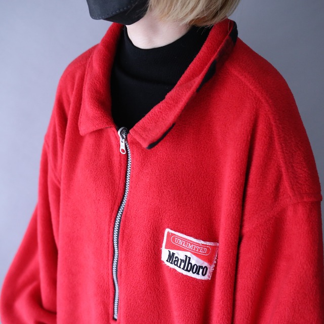 "Marlboro" reversible XXL over silhouette half-zip fleece pullover