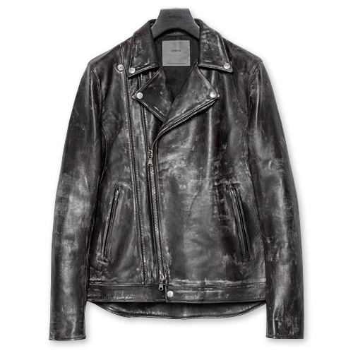 【予約商品】【STRUM　ストラム　RIDERS JACKET　ライダースジャケット】RAVEN/ハイブリッドタンニン鞣しカーフスキン 燃焼製品染め+WAXアイロン仕上げ/ダブルライダース【送料無料】【2027年3月～4月頃お届け予定】