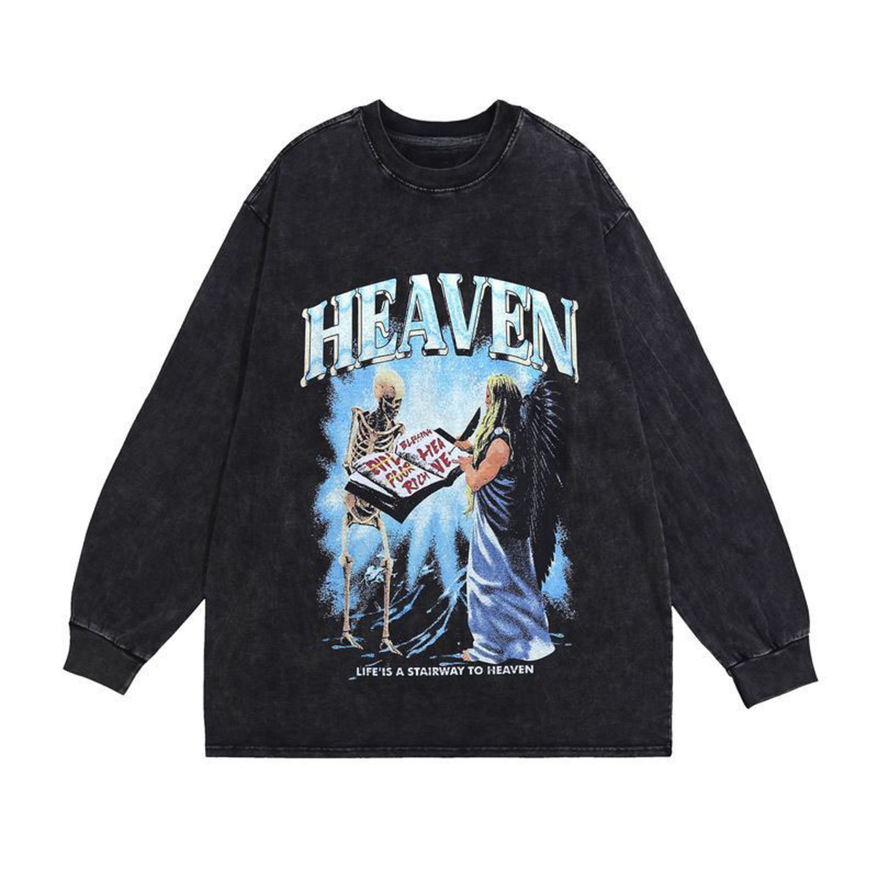 VINTAGE ストリート スケルトンと天使 ロングTシャツ T324