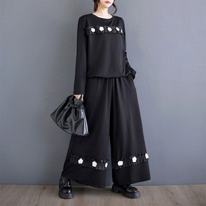 BLACK DESIGN LONG SLEEVES T-SHIRT & WIDE LEG PANTS SET 2pieces 1color M-14835