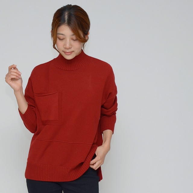 【ふわモチ素材】チクチクしない リブハイネックトップス ‐ LEVK-25447 レッド ‐