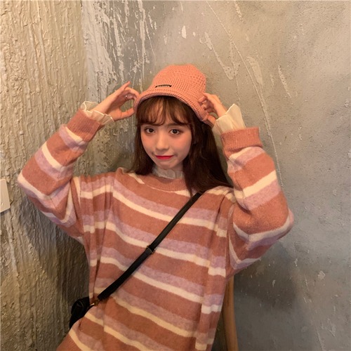 ✞甘めストライプオーバーサイズセーター 大人女子☆ウィンター♡トップス 秋冬✞ゴスロリ SM ミリ 甘ロリ クラロリ 和ロリ エレガント 黒ロリ 姫ロリ 華ロリ BB-BB3303257601