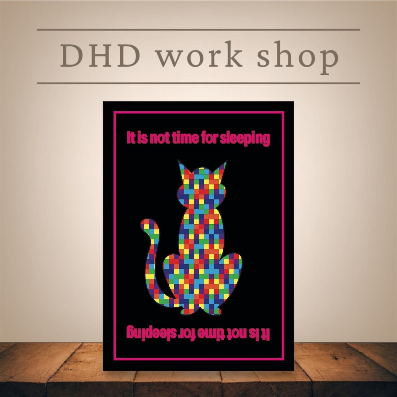 DHD(M)018【フレーム付きインテリアポスターA3　まわりが黒ネコ】