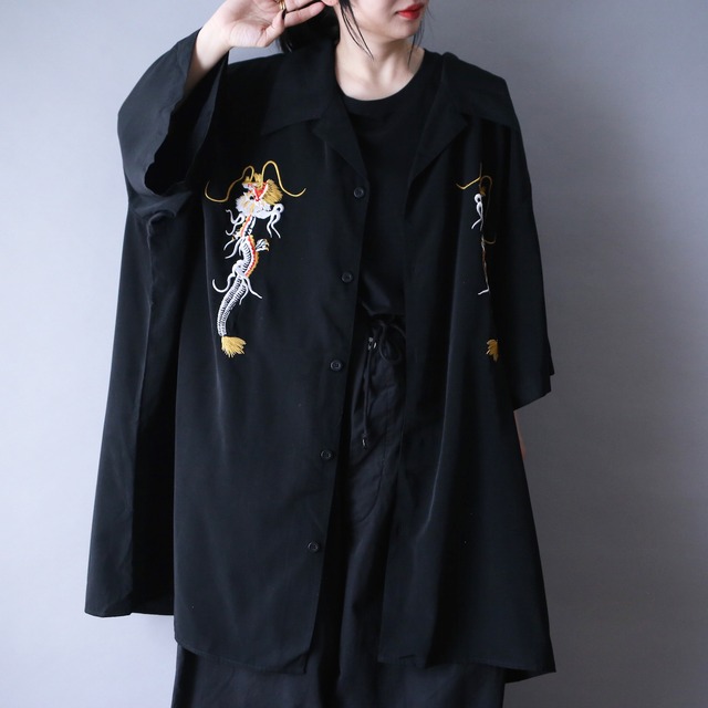 "KING SIZE" double dragon embroidery XXXXXL super over silhouette h/s shirt