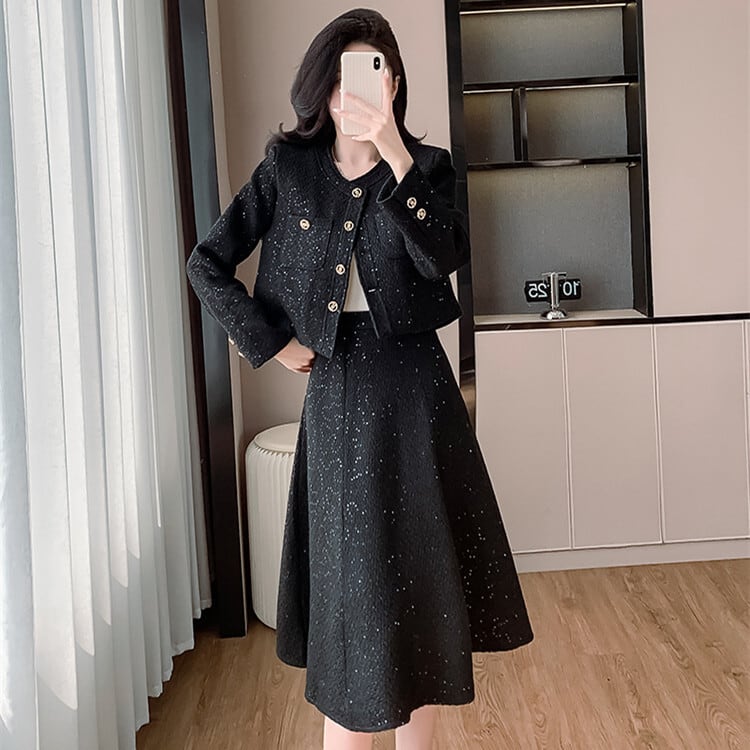 【set】スパンコールショートジャケット×スカートセット M27563