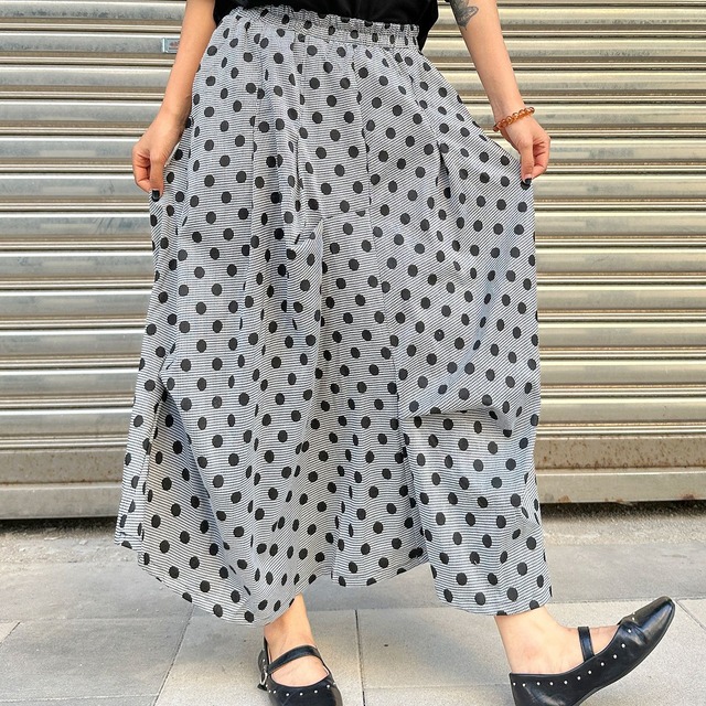 ASYMMETRIC PLEATED RELAXED MIDI POLKA DOT SKIRT M-17894