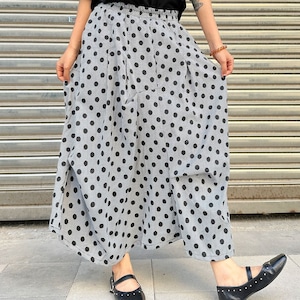 ASYMMETRIC PLEATED RELAXED MIDI POLKA DOT SKIRT M-17894
