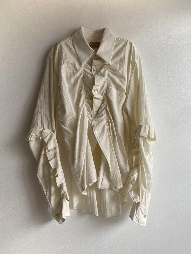 Strange ruffle sleeve blouse, "white" khadi cotton