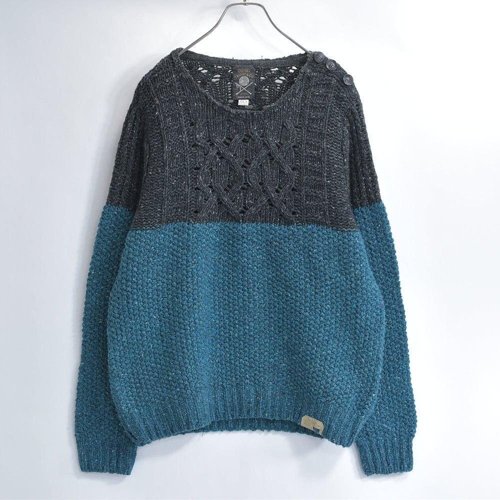 DIESEL ディーゼル ツートンカラー ウール混 ケーブル編み 透かし編み