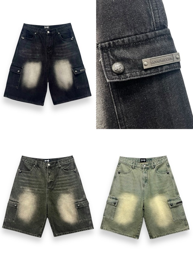 【LOVE KILLER】studs plate denim cargo half pants