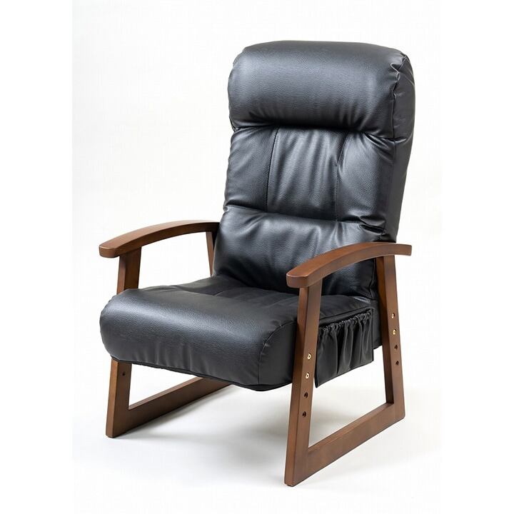 木製肘付リクライニングチェアBKブラック64～93×55×79～87cm