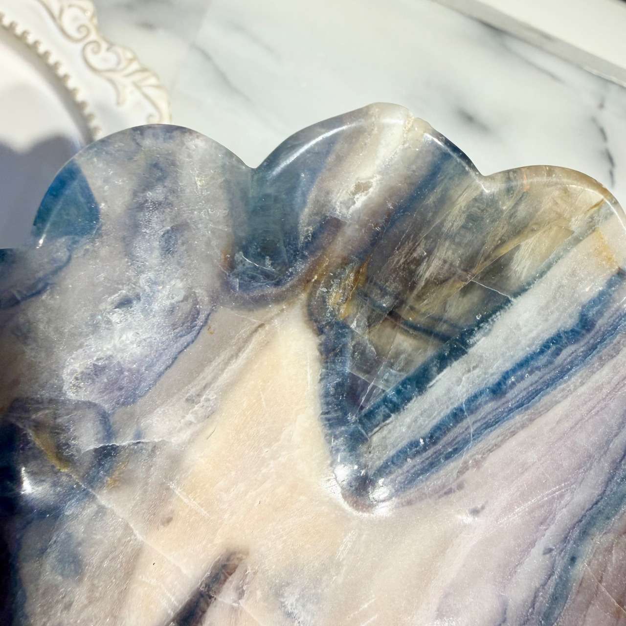 　シルキーフローライト＊シェル型＊トレイ＊天然石インテリア＊貝モチーフ