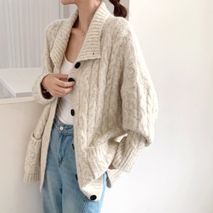 high-neck cable knit cardigan(SN137)