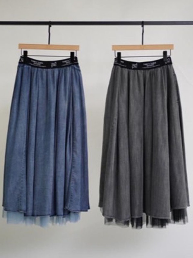 33℃　dn6012002　TTテープ テンセルデニムチュールレイヤード sk (STUP)