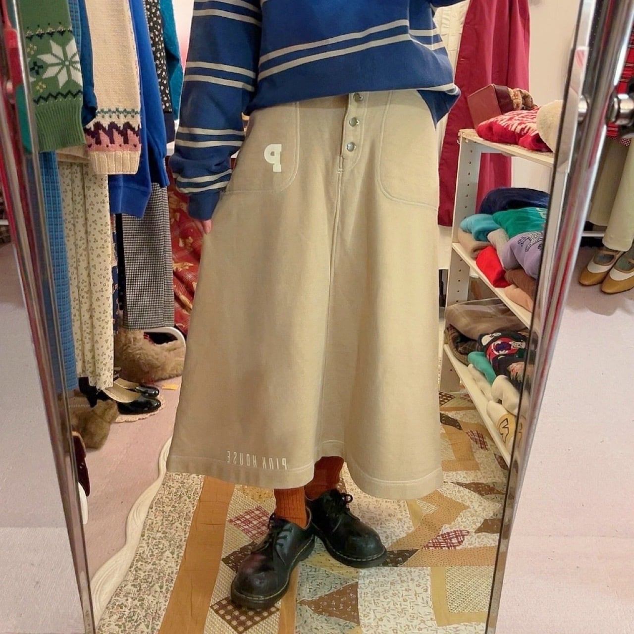 PINKHOUSE / beige sweat ribbon skirt
