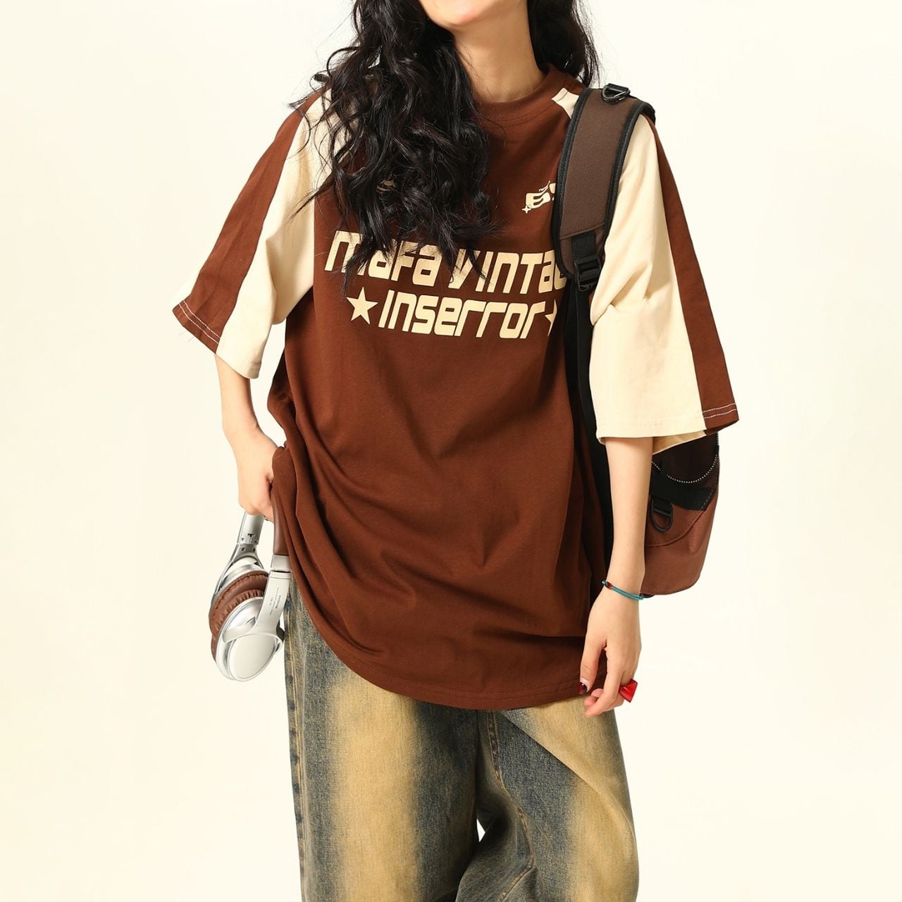 バイカラーレトロロゴラグランTシャツ 2col R00510