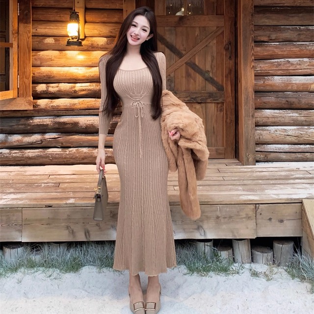 【dress】ロングニットワンピース Q7601