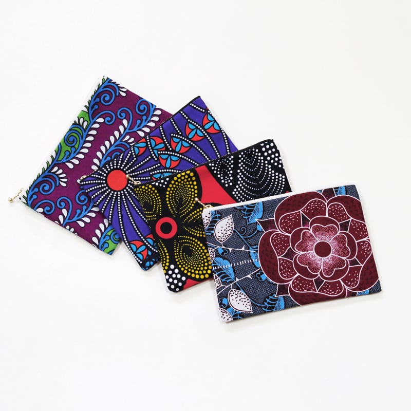 アフリカ布のフラットポーチ｜アフリカンプリント | カンガ屋 katikati