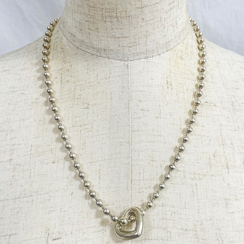 Old 925 Silver Ball Chain Necklace With Heart Top Made In Italy