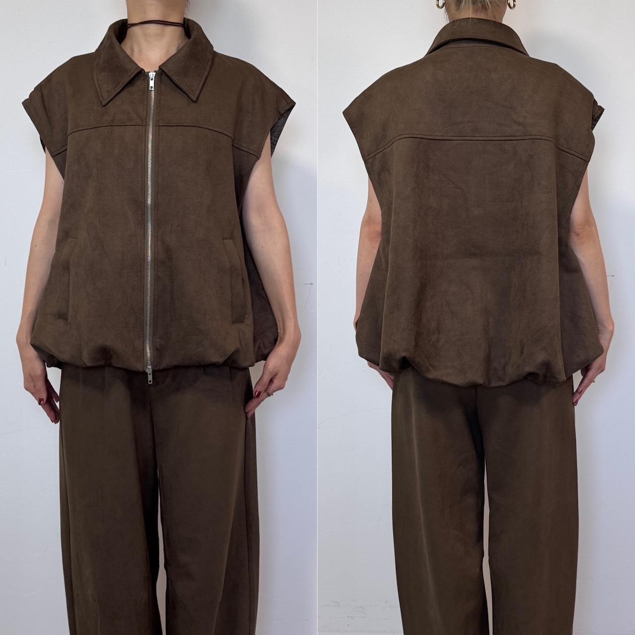 Wジップスウェードvest/ブラウン