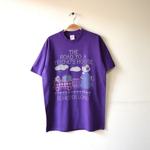 90S USA製 ヴィンテージ ジャージーズ パンダ アニマル 半袖 プリント Tシャツ メンズL 紫色 JERZEES @BB0016