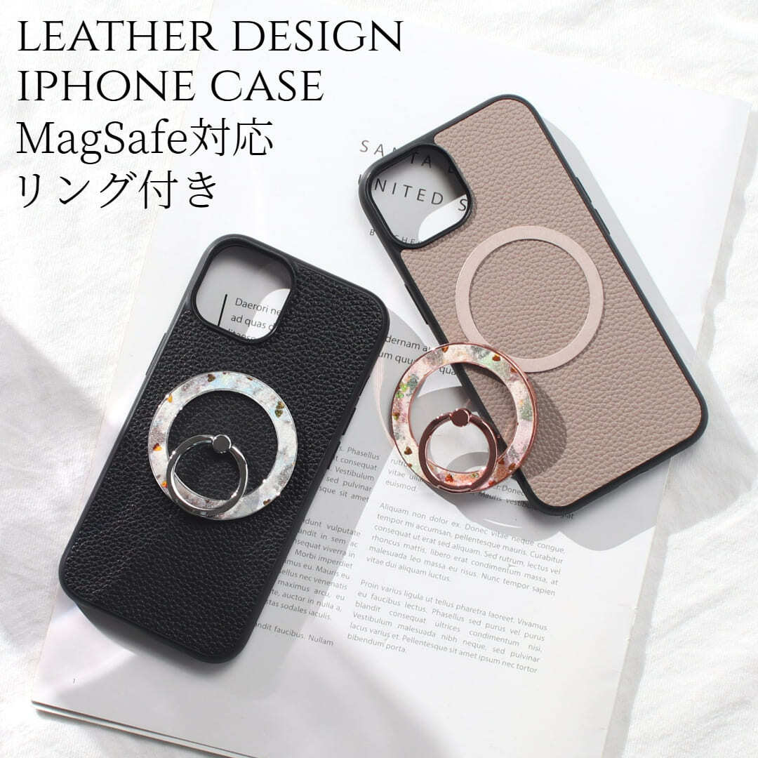 iphone ケース リング付き iphone16 iphone15 iphone14 iphone13 iphone12 pro SE マグセーフ対応 レザー マグネット 花柄 ハート 大人かわいい スリム 16e 16pro 15pro 13mini リング アイフォン 16 15 14 13 12 se3 se2 おしゃれ ラメ キラキラ スマホケース 送料無料