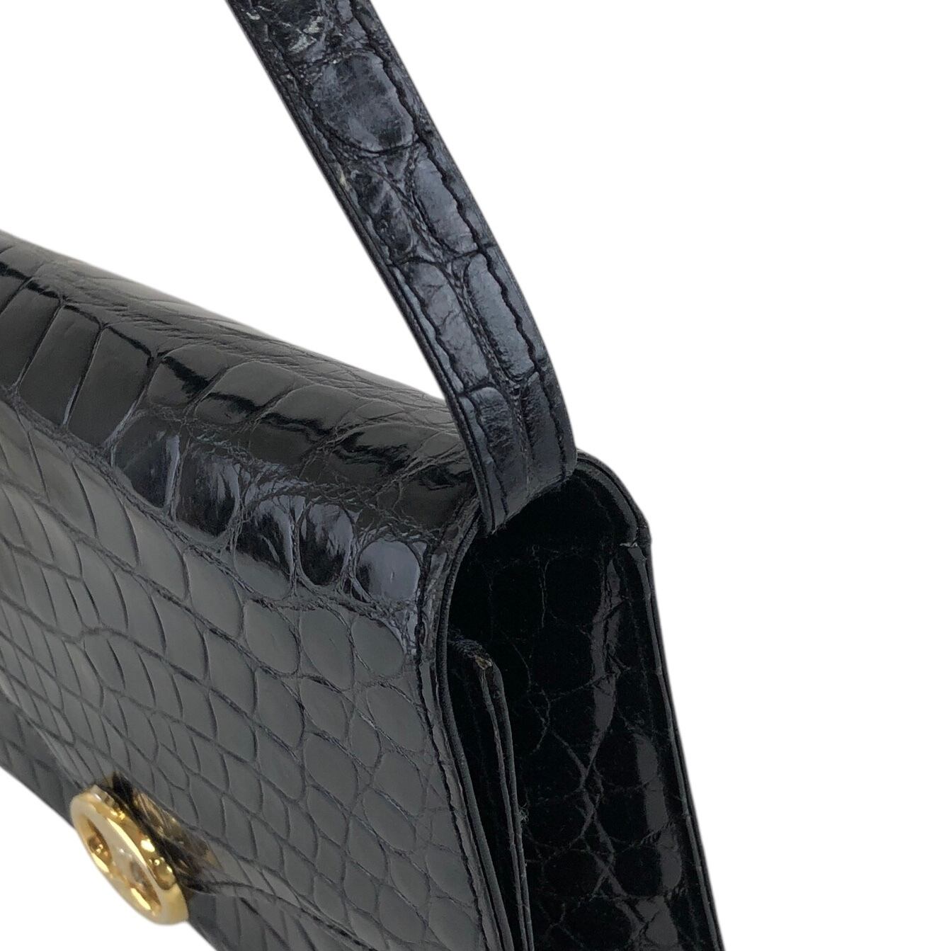 ★CELINE セリーヌ   ショルダーバッグ ブラック トリオンフ クロコ型押し レザー  pedgvn CELINE セリーヌ ショルダーバッグ ブラック トリオンフ クロコ型押し
