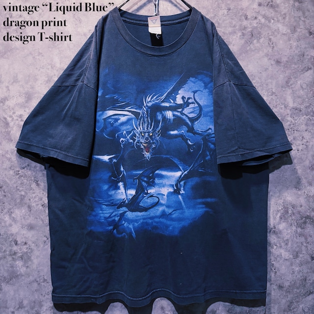 【doppio】vintage “Liquid Blue” dragon print design T-shirt